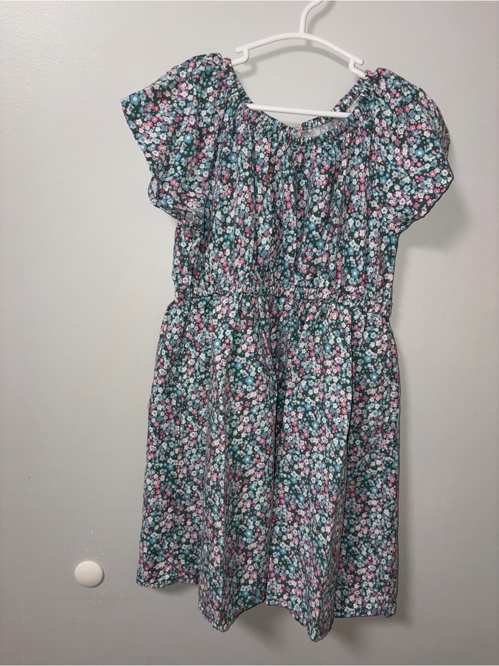 Cat & Jack Teal Pink Green Floral Summer Dress Girls S 6-7